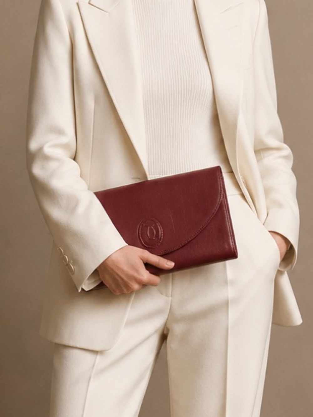 Cartier Must de Cartier Leather Clutch Bag in Bordeaux